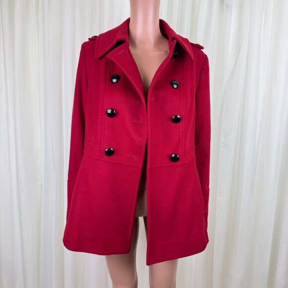 Michael Michael Kors Wool Blend Double Breasted Peacoat Coat Jacket Sz 8 Red - Picture 3 of 17